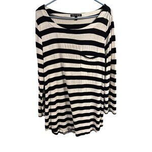 Cable & Gauge Womens Black & White Striped Long Sleeve Top With Pocket L